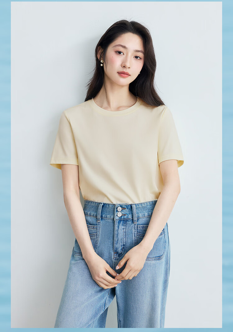 INMAN [Silk Lyocell] Van Gogh Embroidered Shoulder T-Shirt 26 Summer Women's New Air Blue XL 32