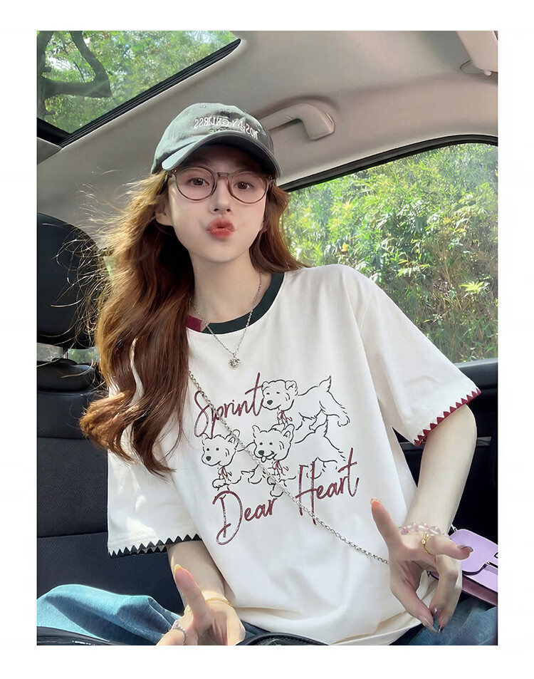 TonLion 2026 Summer Women's Short Sleeve T-Shirt Pure Cotton Youthful Fashionable White Versatile Early Spring Top 6