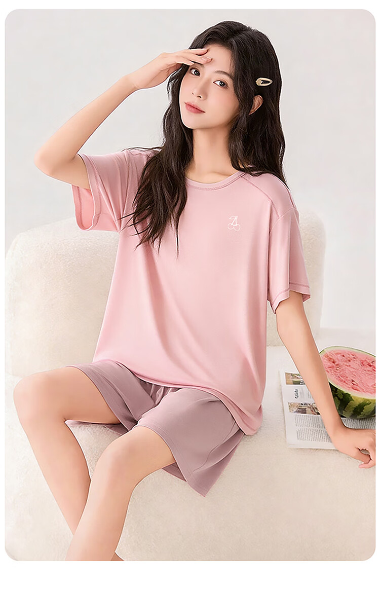 Ice Snow Kapok Girls' Pajamas Summer Modal Ice Silk Homewear Set Youth Children's Short Sleeve Shorts Two-Piece Set 22