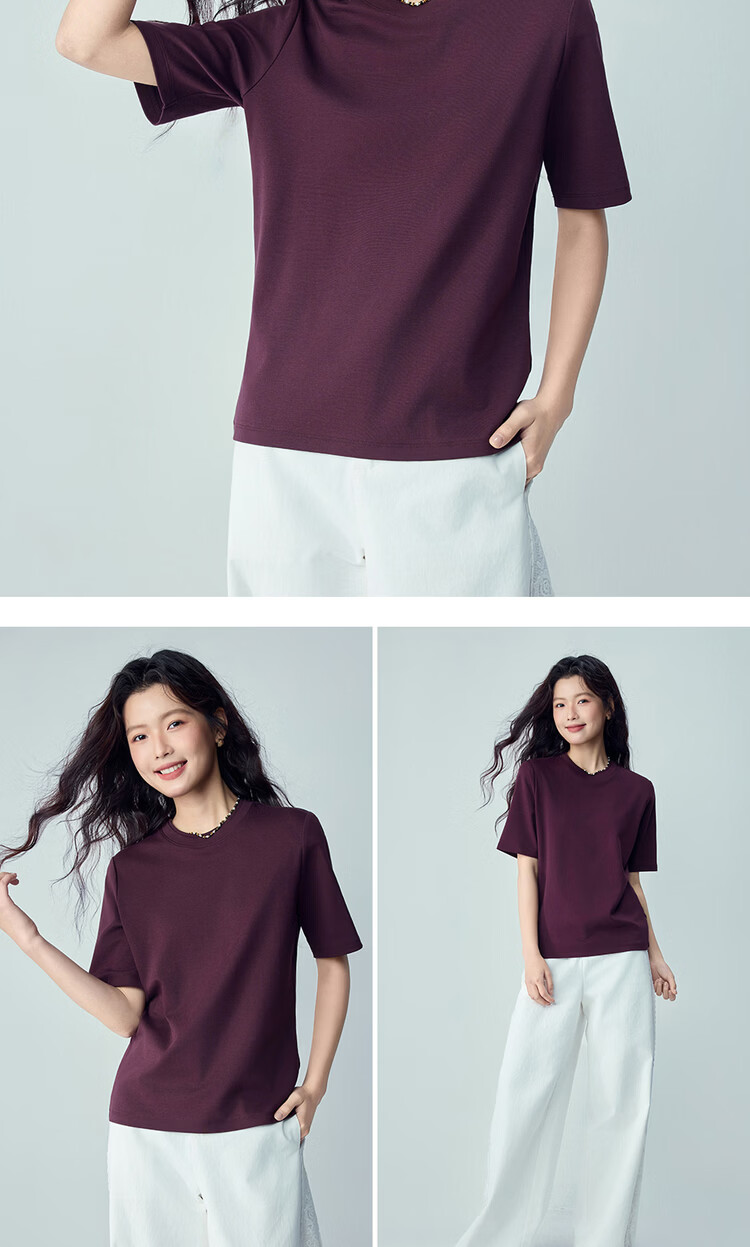 Giordano Women's Short Sleeve T-Shirt 2026 Summer New Pure Cotton Solid Color Double Layer Crew Neck Casual Top 13326239 14