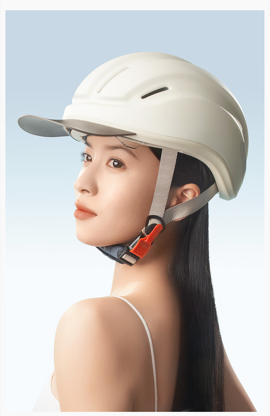 Two Little Bees 3C Certified Electric Bicycle Helmet for Women, Summer Sun Protection Half Helmet, Ultra-Light Riding Cap, Qingshan Blue [Detachable Sun Visor] 23