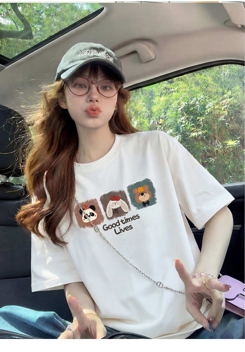 TonLion 2026 Summer Women's Fun Print Front Short Sleeve T-Shirt Casual Versatile Fashion High-End Women's T-Shirt 2