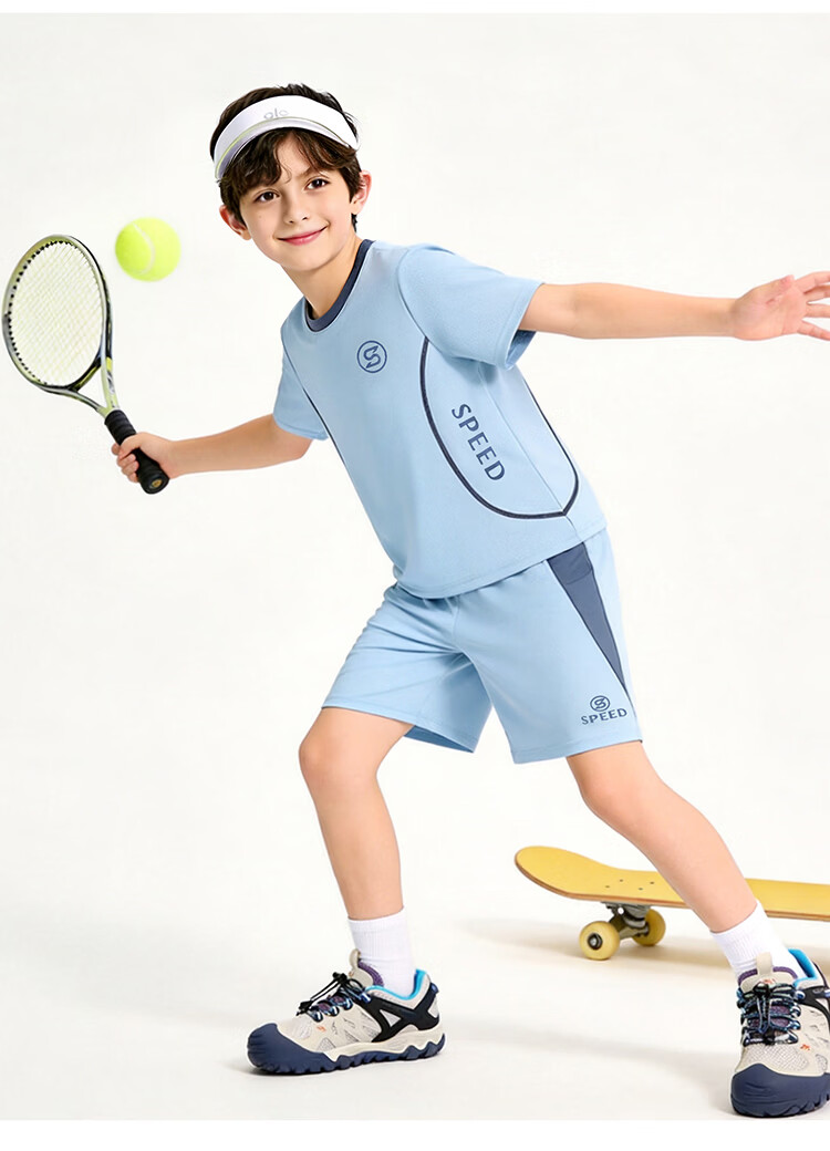Bingxue Kapok Kids Sports Set Boys and Girls Ice Silk Summer Thin Quick-Dry Short Sleeve Outdoor Running Training Two-Piece Set 25