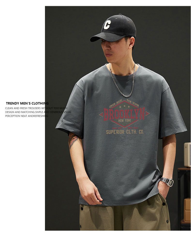 Jeanswest Men's 230g Pure Cotton Short Sleeve T-Shirt Summer New American Style Loose Fit INS Trendy Hong Kong Style Base Shirt 18