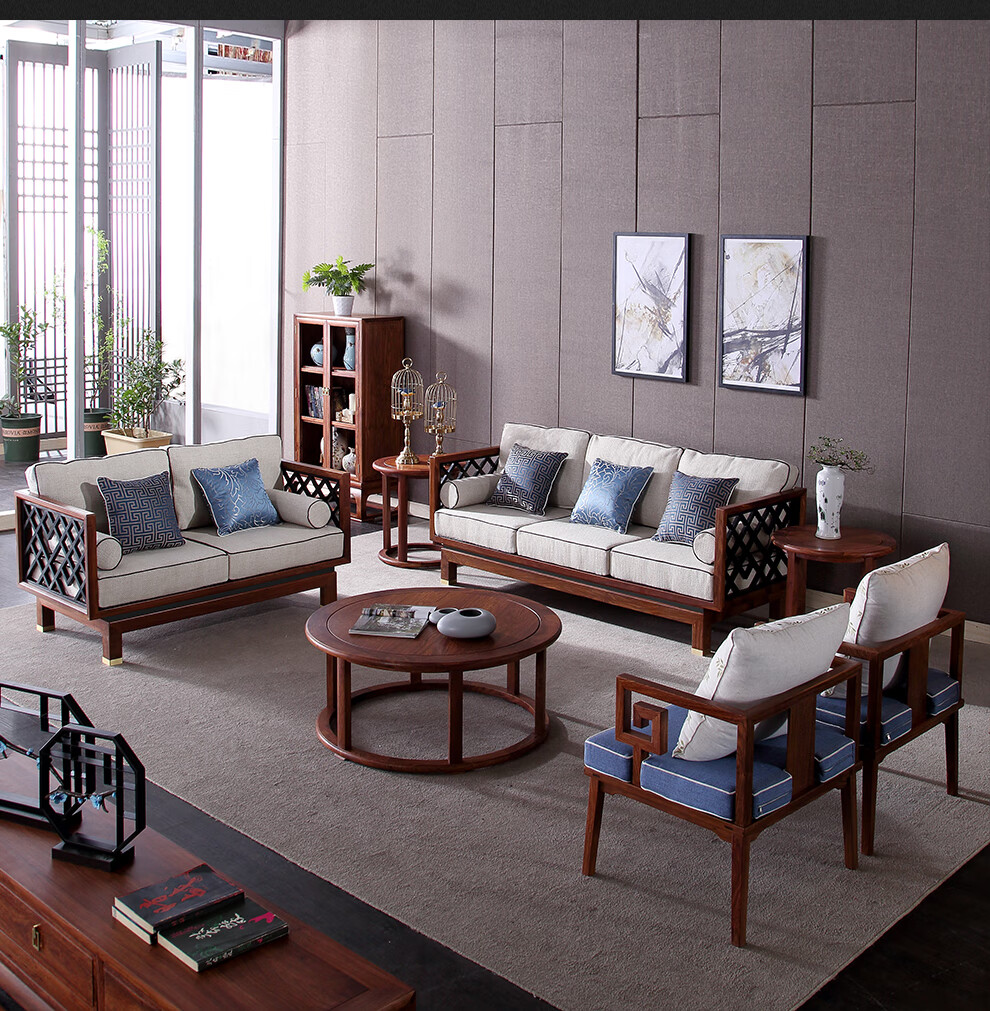 全实木沙发新中式沙发组合实木家具客厅家具组合一款双色 12 品牌