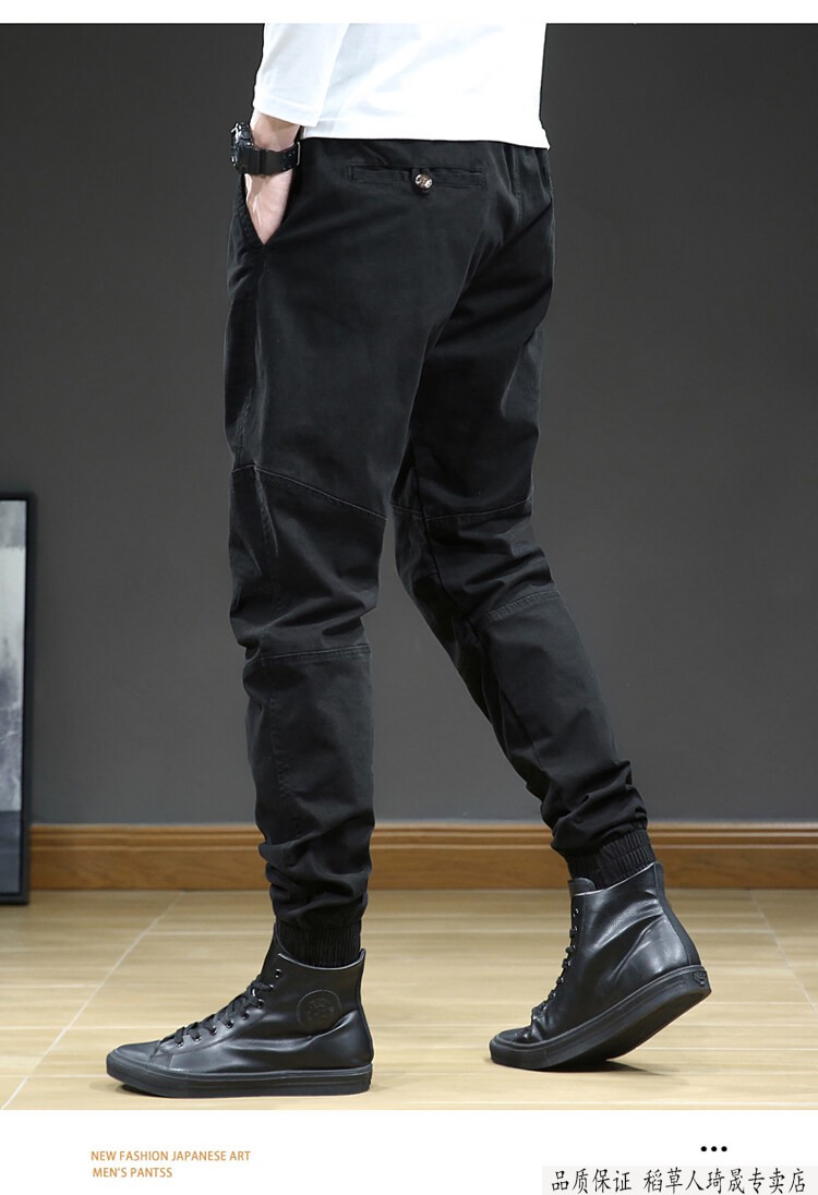 稻草人mexican高端男装2022年新款秋季男装休闲裤工装裤长裤黑色292尺