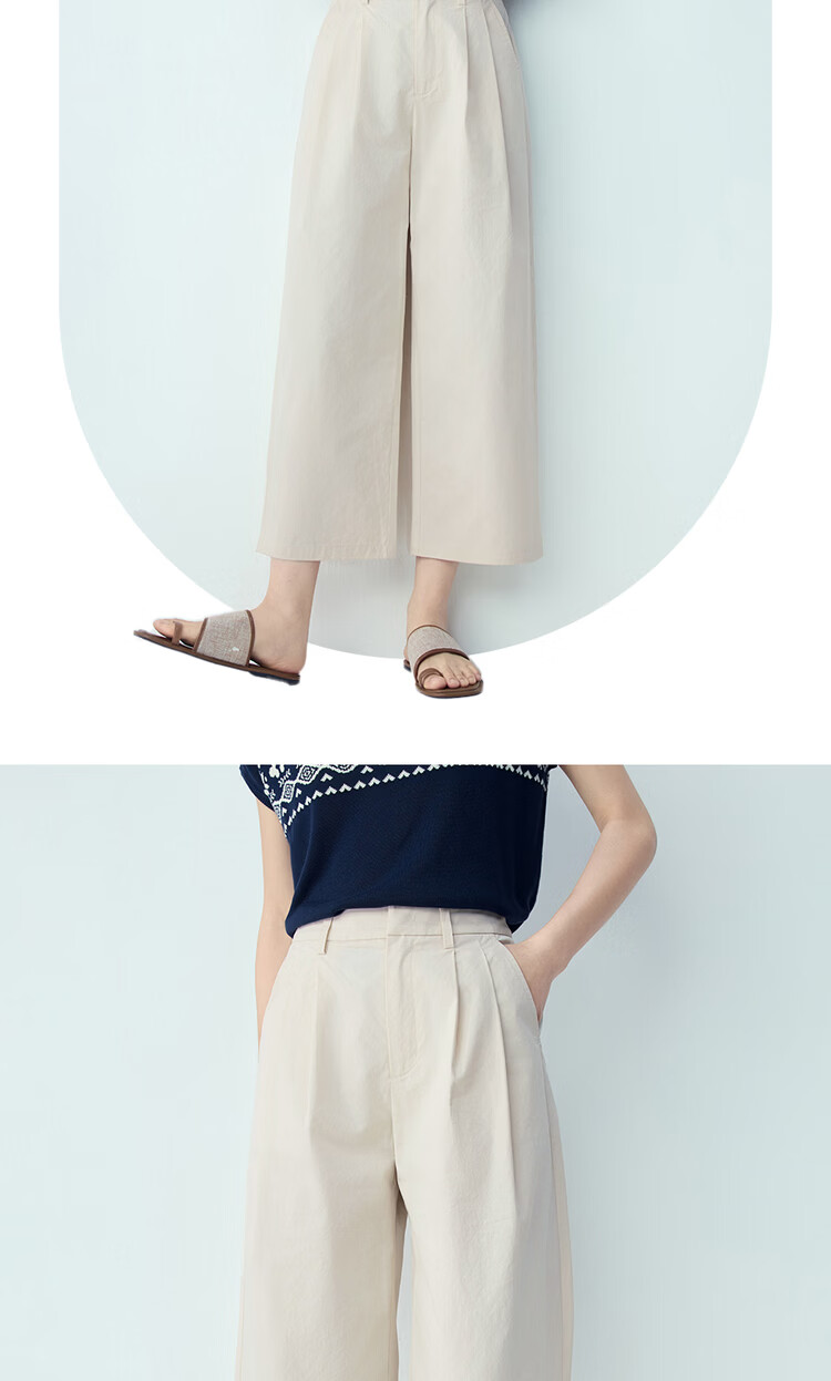 Giordano Women's Loose Fit Pants 2026 Summer New Pure Cotton Pleated Semi-Elastic Waist Cropped Casual Pants 13426301 13