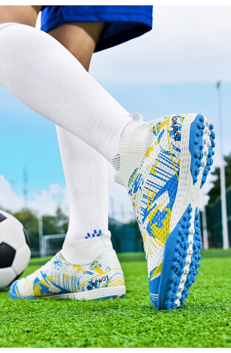 DEERWAY TF Turf Soccer Shoes Men Adult High-Top Ankle Support Youth Big Kids Competition Training Shoes White Moon Size 35 15