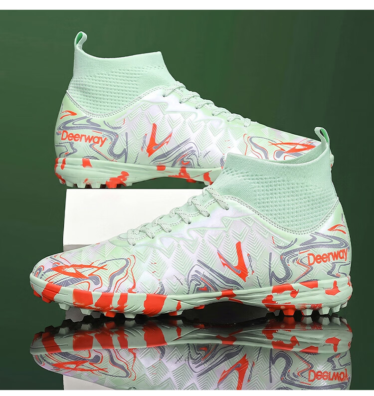 DEERWAY Men's Soccer Shoes TF Turf Studs High-Top Training Shoes for Adults and Youth Ages 12-16 White Gray Pink Size 44 15