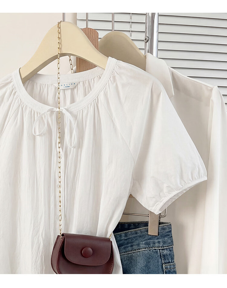 TonLion 2026 Summer New Women's Short Sleeve Shirt Round Neck Sweet Niche Design Puff Sleeve Beautiful Top 8
