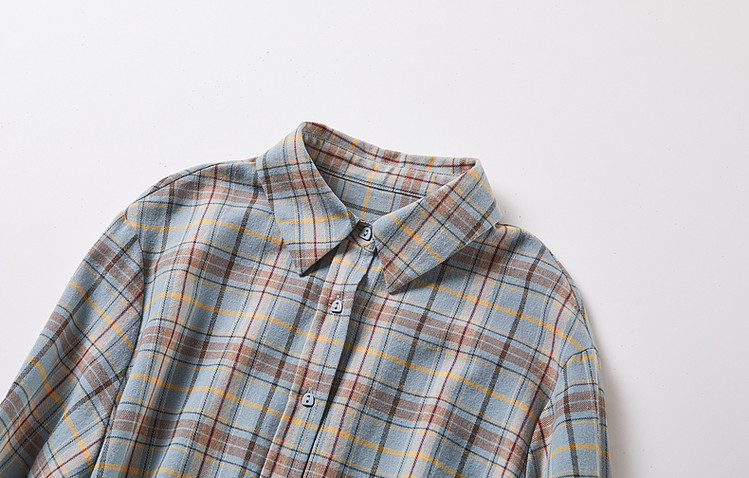 Demana Spring Autumn Breathable Pure Cotton Vintage Plaid Shirt Comfortable Slimming Blouse Women's Dark Blue L 10