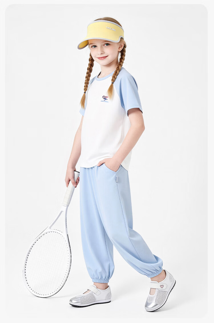 Disney Girls' Ice Silk Cooling Sun Protection Set Summer Raglan Sleeve T-Shirt and Jogger Mosquito-Repellent Pants Sports Set Blue Size 110 13