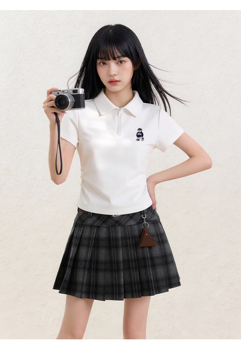 SPAO Bear Polo Collar Short Sleeve T-Shirt Women 2026 Summer Slim Fit Slimming College Style Commuter Petite Short Top 4