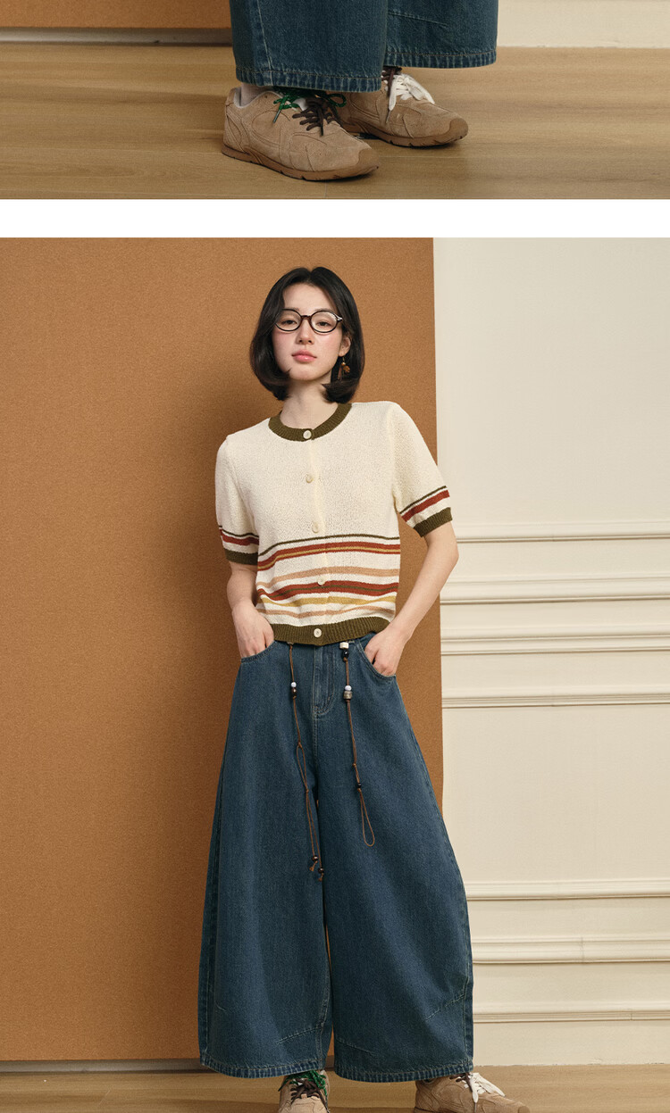 Giordano Designer 2026 Summer Washed Semi-Elastic High-Waist Cropped Wide-Leg Jeans for Women 18416502 12
