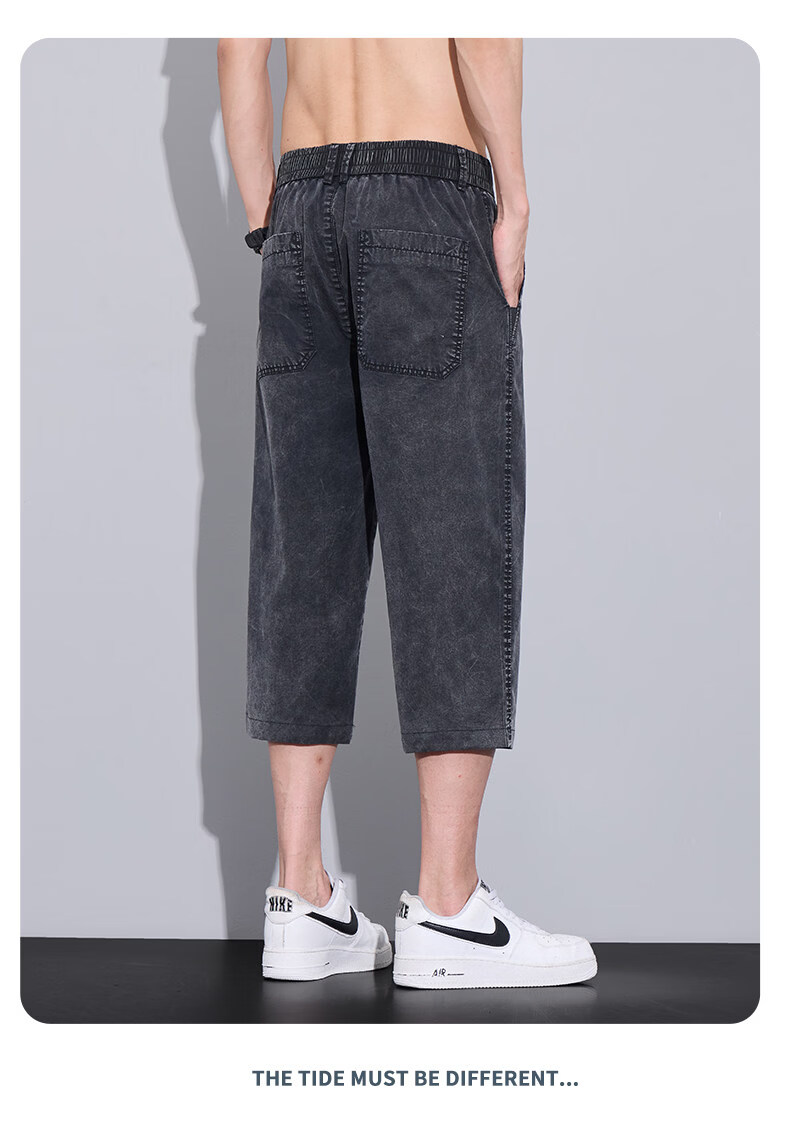ROMON Tencel Denim Men's Summer Thin Ice Silk Loose Casual Cropped Pants Denim Blue 31 18