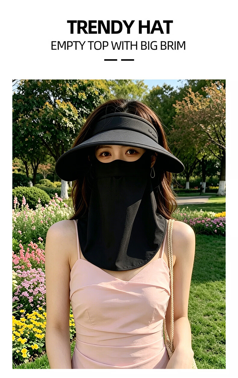 Miiow Women's Sun Protection Hat Open Top Hat with Face Mask UV Protection Black 13