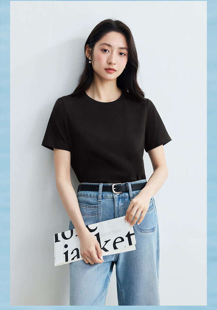INMAN [Silk Lyocell] Van Gogh Embroidered Shoulder T-Shirt 26 Summer Women's New Air Blue XL 38
