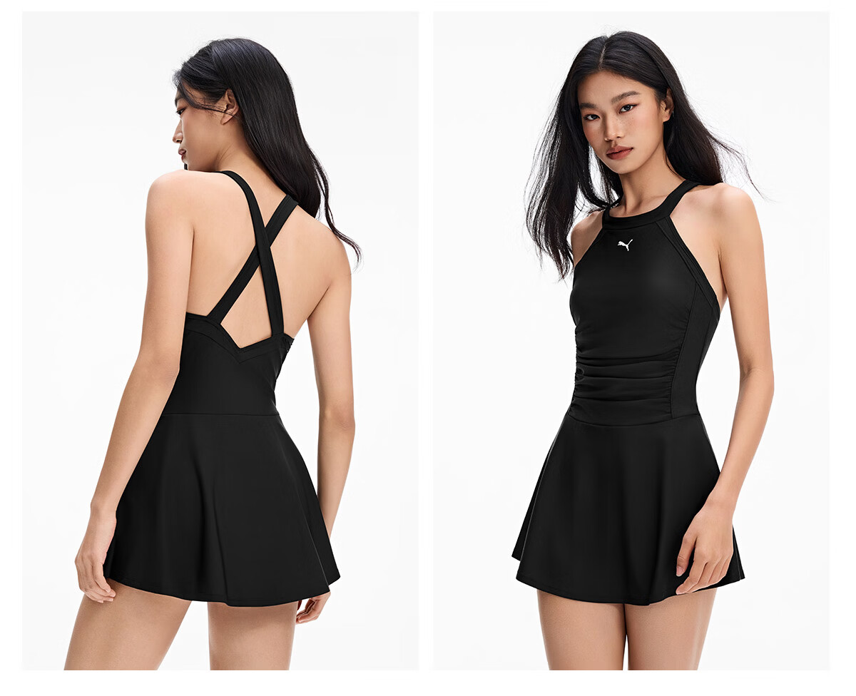 PUMA Women's One-Piece Swimsuit Slim Fit Backless UV Protection Beach Vacation Swimwear Anti-Exposure Hot Spring Bathing Suit 37