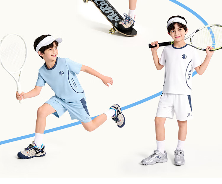 Bingxue Kapok Kids Sports Set Boys and Girls Ice Silk Summer Thin Quick-Dry Short Sleeve Outdoor Running Training Two-Piece Set 15