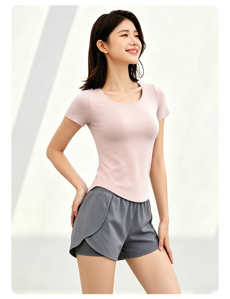 MULINSEN Women's Running Sports Set Yoga Wear Spring Summer Casual Fitness Pilates Short Sleeve Two-Piece Shorts Slim Fit 17