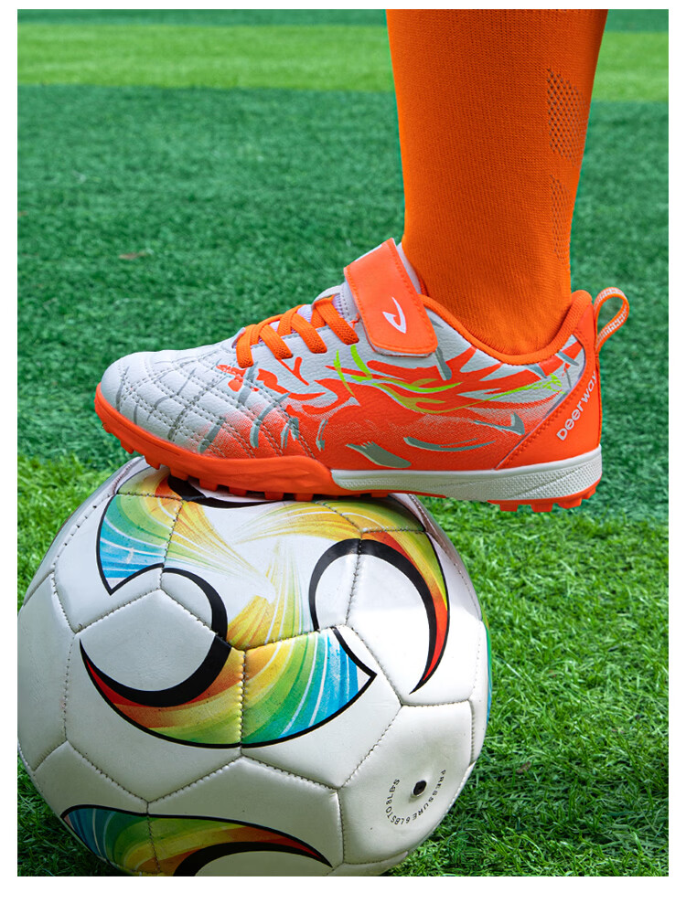 DEERWAY Kids Soccer Shoes TF Turf Studs for Boys Ages 6-12, Youth Training and Match Football Shoes, Fluorescent Green, Size 33 22