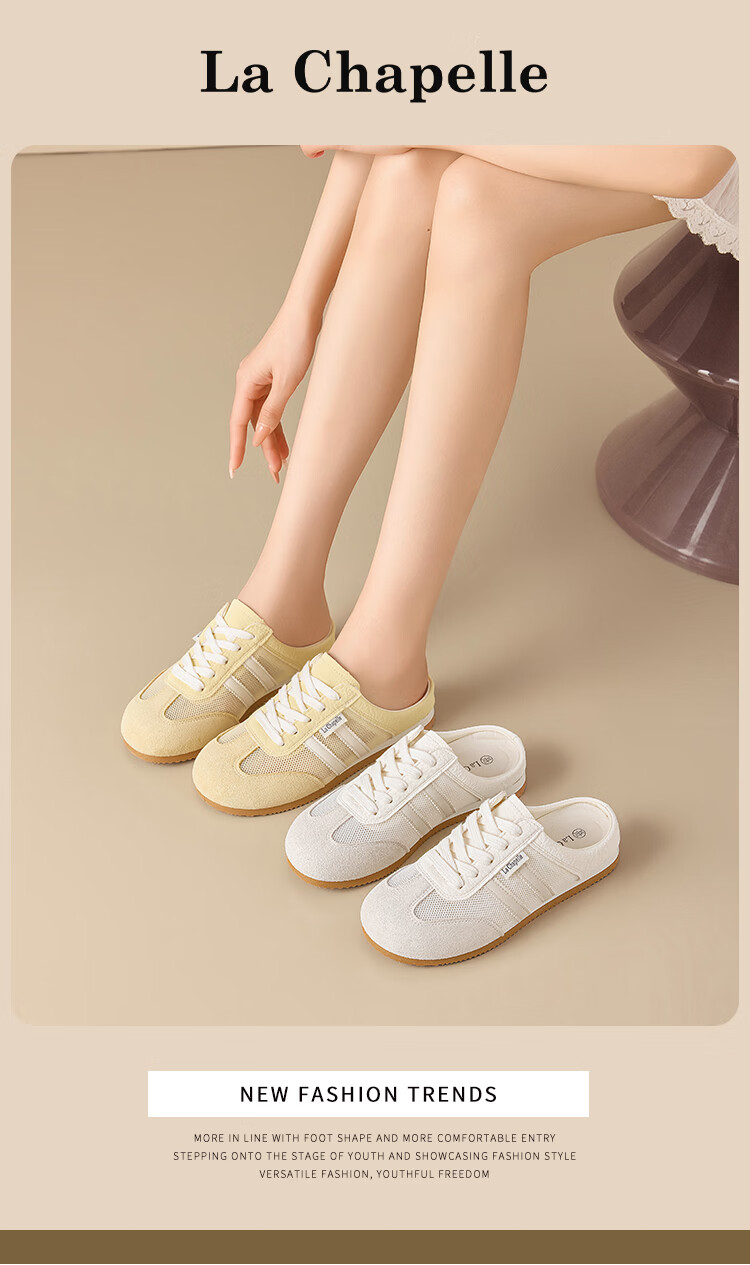La Chapelle Women's Mesh Breathable Toe-Covered Half-Slip Casual Sneakers 939 Yellow Size 40 1