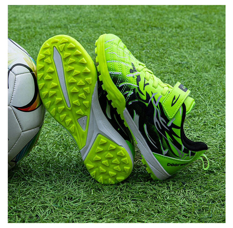 DEERWAY Kids Soccer Shoes TF Turf Studs for Boys Ages 6-12, Youth Training and Match Football Shoes, Fluorescent Green, Size 33 16