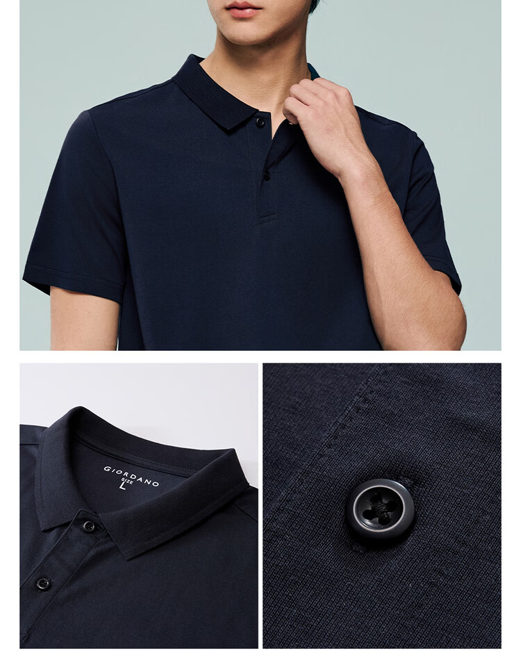 Giordano Men's Short Sleeve Polo Shirt Summer New Black Technology Cooling Antibacterial Solid Color Collar Top 13016214 11