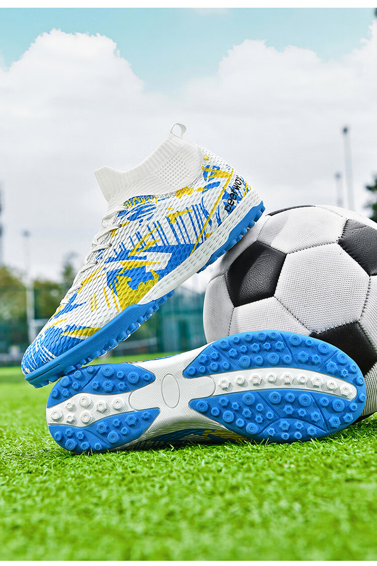 DEERWAY TF Turf Soccer Shoes Men Adult High-Top Ankle Support Youth Big Kids Competition Training Shoes White Moon Size 35 16