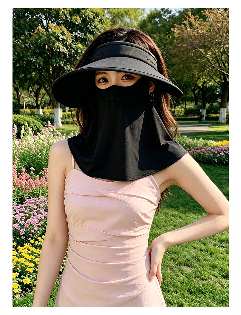 Miiow Women's Sun Protection Hat Open Top Hat with Face Mask UV Protection Black 15