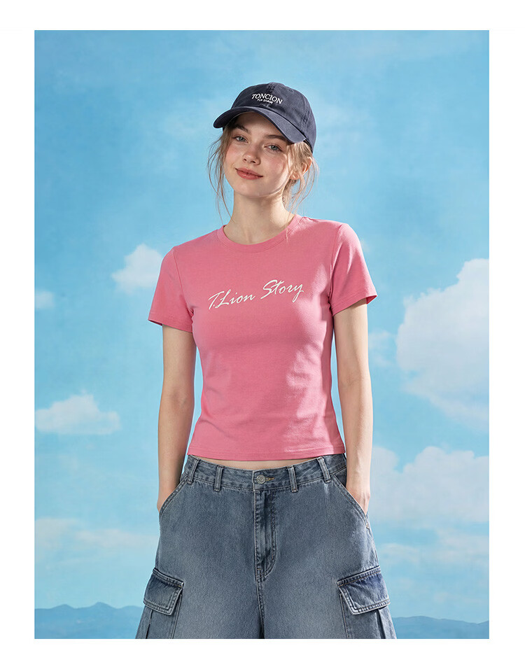 TonLion 2026 Summer Women's Text Print Short Sleeve T-Shirt Rose Pink L 20