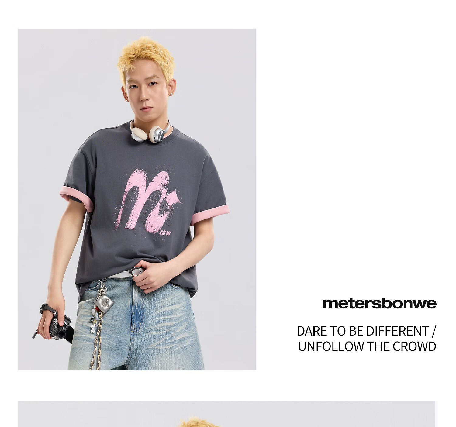 Metersbonwe Men's Short Sleeve T-Shirt 2026 Summer New Cool Color-Block Printed Casual Loose Fit Crew Neck Top 21