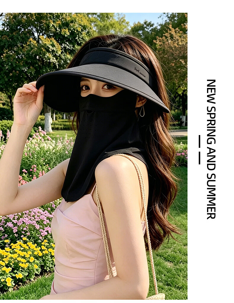 Miiow Women's Sun Protection Hat Open Top Hat with Face Mask UV Protection Black 14
