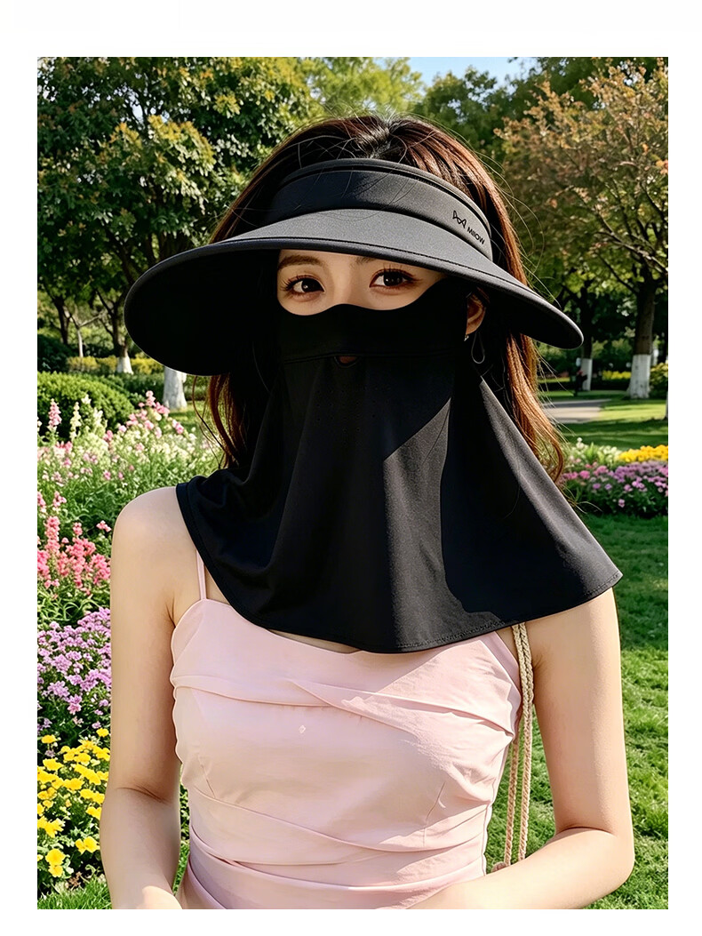 Miiow Women's Sun Protection Hat Open Top Hat with Face Mask UV Protection Black 12