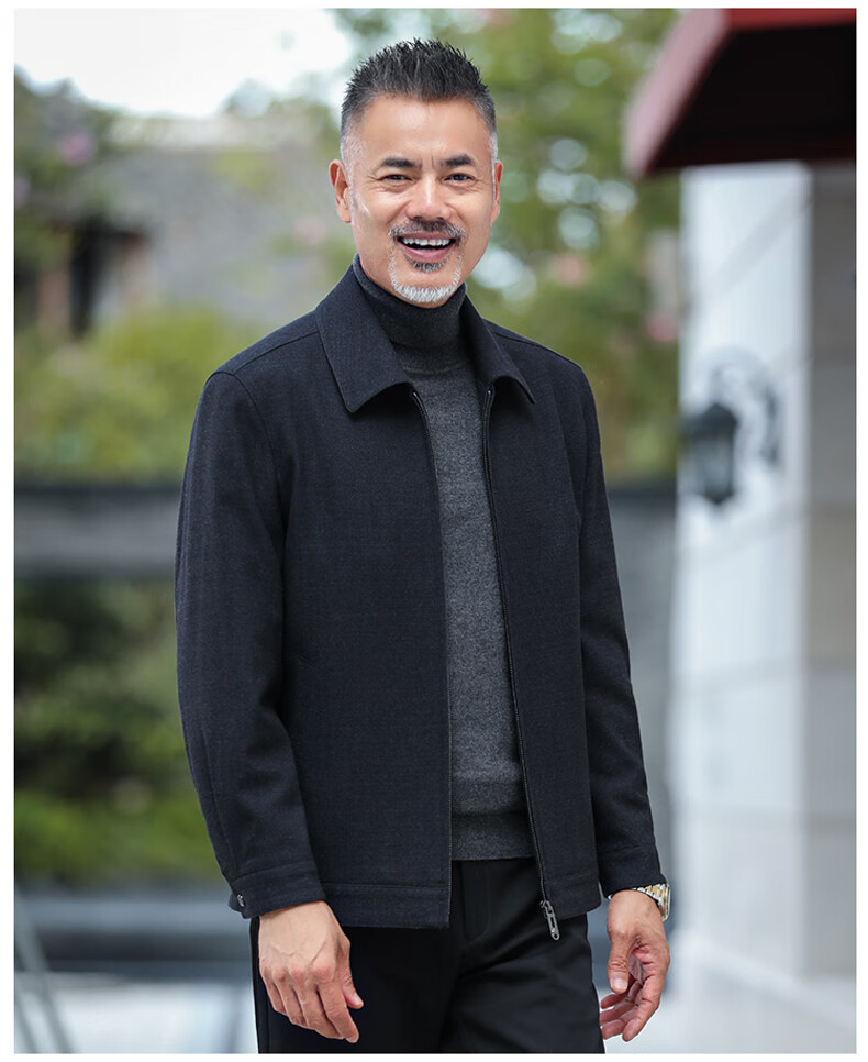 秉藜 行政夹克立领领导服装中老年人夹克爸爸秋装外套装 加绒加厚黑