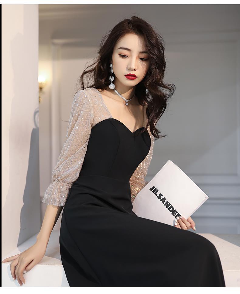 晚会礼服女黑色晚礼服裙女2022平时可穿高端宴会气质长款生日年会主持