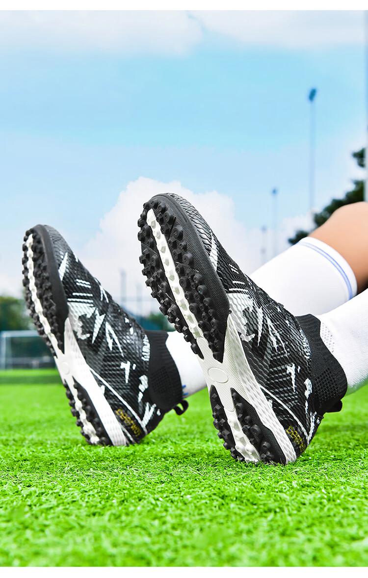 DEERWAY TF Turf Soccer Shoes Men Adult High-Top Ankle Support Youth Big Kids Competition Training Shoes White Moon Size 35 31