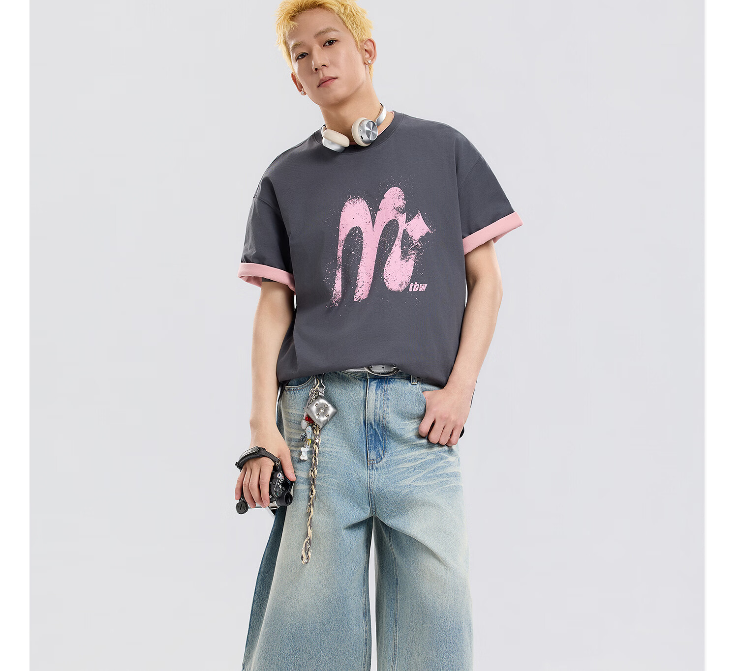 Metersbonwe Men's Short Sleeve T-Shirt 2026 Summer New Cool Color-Block Printed Casual Loose Fit Crew Neck Top 22