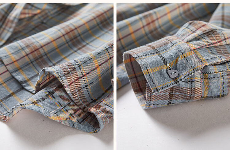Demana Spring Autumn Breathable Pure Cotton Vintage Plaid Shirt Comfortable Slimming Blouse Women's Dark Blue L 11