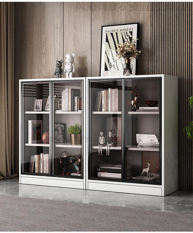 轻奢书柜现代简约立柜窄柜一体靠墙收纳储物柜展示自由组合 茶色玻璃