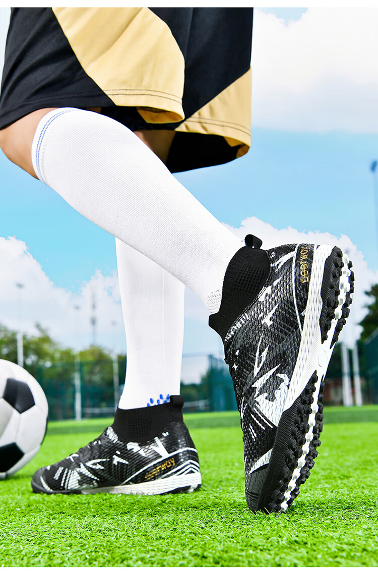 DEERWAY TF Turf Soccer Shoes Men Adult High-Top Ankle Support Youth Big Kids Competition Training Shoes White Moon Size 35 29
