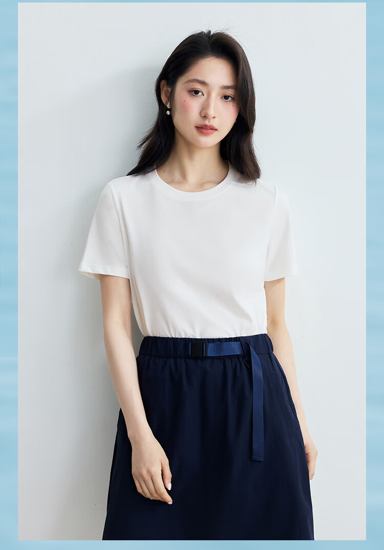INMAN [Silk Lyocell] Van Gogh Embroidered Shoulder T-Shirt 26 Summer Women's New Air Blue XL 36