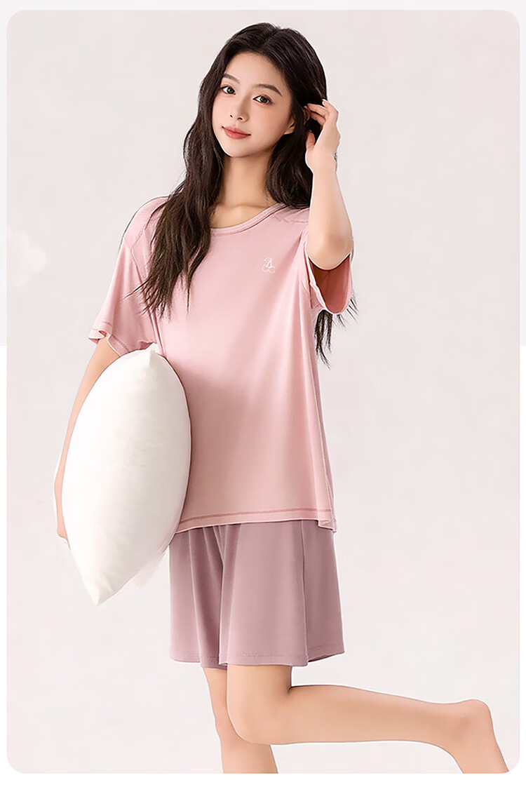 Ice Snow Kapok Girls' Pajamas Summer Modal Ice Silk Homewear Set Youth Children's Short Sleeve Shorts Two-Piece Set 21