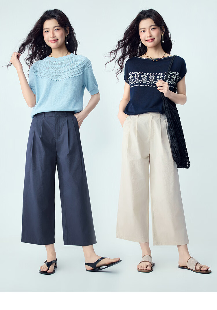 Giordano Women's Loose Fit Pants 2026 Summer New Pure Cotton Pleated Semi-Elastic Waist Cropped Casual Pants 13426301 10