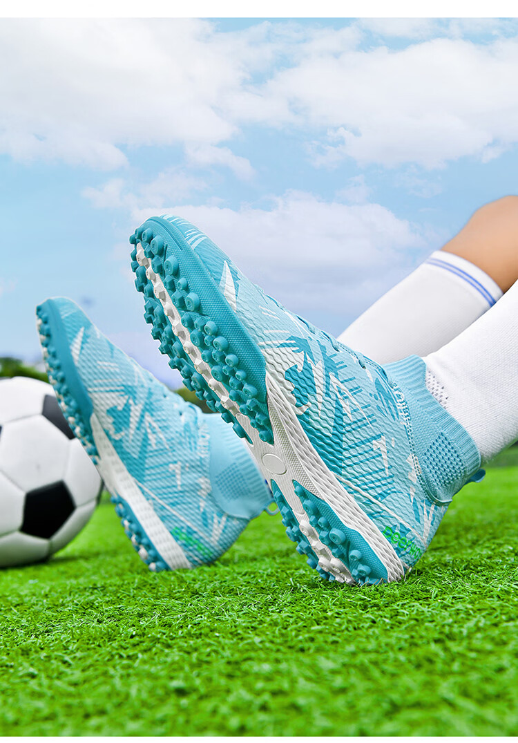 DEERWAY TF Turf Soccer Shoes Men Adult High-Top Ankle Support Youth Big Kids Competition Training Shoes White Moon Size 35 25