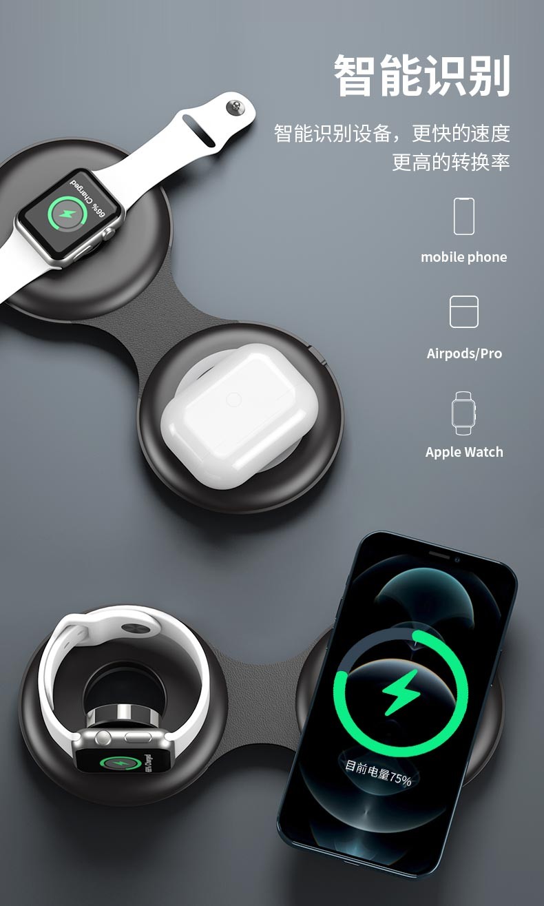 三合一无线充电器magsafe双项磁吸apple适用于iphone13苹果igiftfire