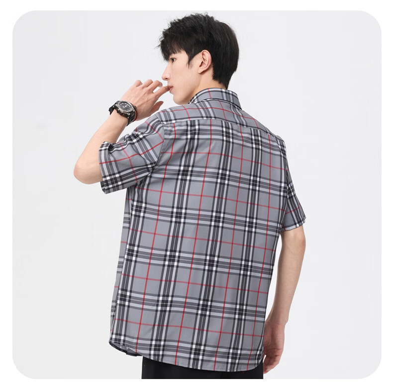 Woodpecker Casual Versatile Plaid Shirt Men 2026 Summer Trendy Ins Thin Loose Short Sleeve Top Black M 32