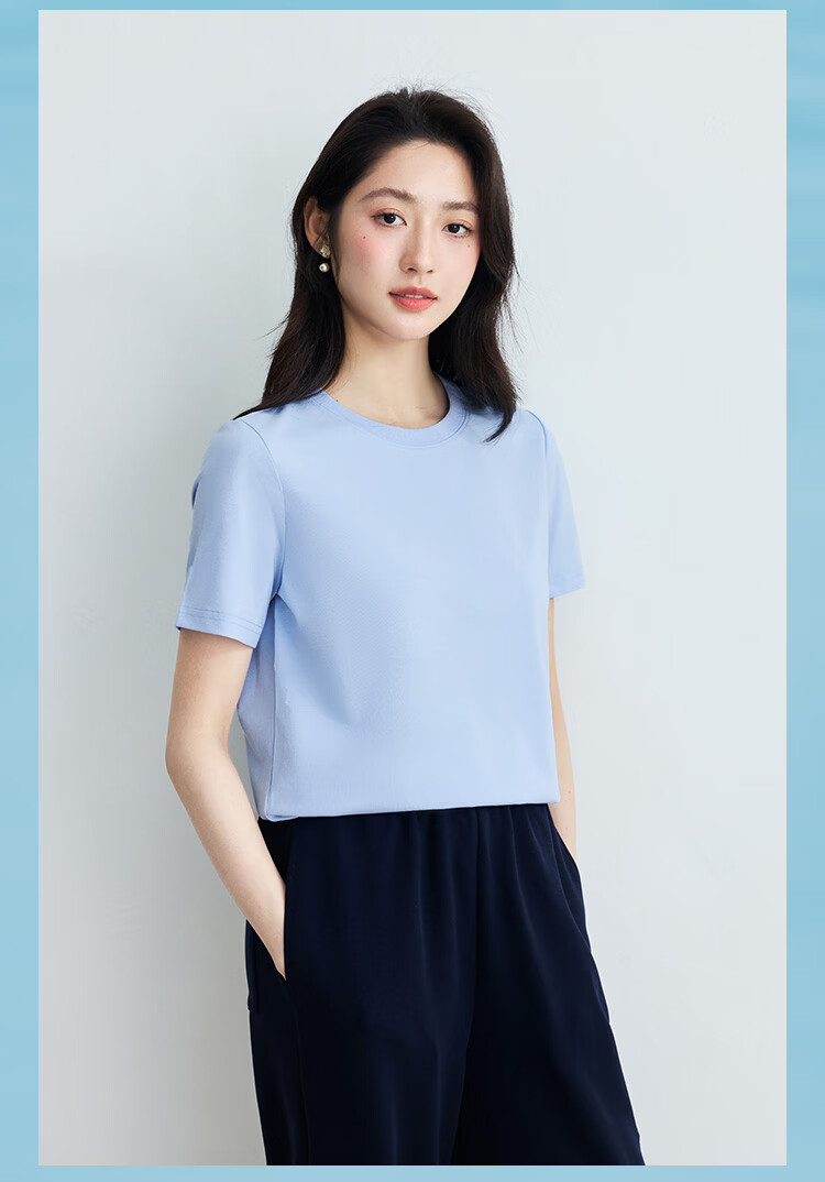INMAN [Silk Lyocell] Van Gogh Embroidered Shoulder T-Shirt 26 Summer Women's New Air Blue XL 30