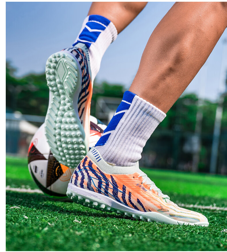 SAIBI Men's Soccer Shoes TF Turf Studs Adult Youth Student Professional Training Competition Shoes 3649S Off-White Red Size 44 24