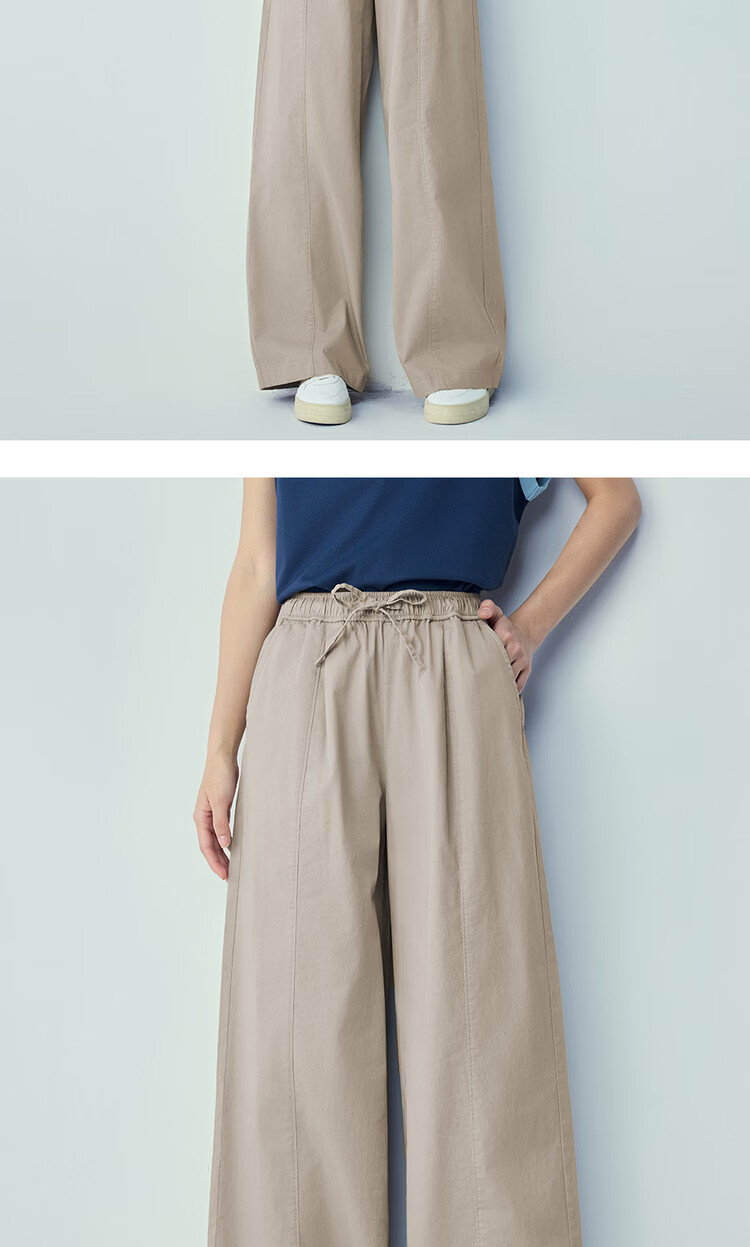 Giordano Women's Loose Fit Pants 2026 New Minimalist Wide Leg Drawstring Elastic Waist Casual Trousers 05416347 15